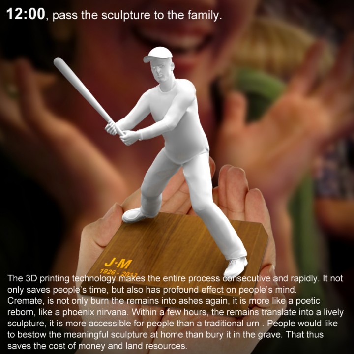 Statuette d'un joueur de baseball imprimé en 3D avec ses cendres funéraires