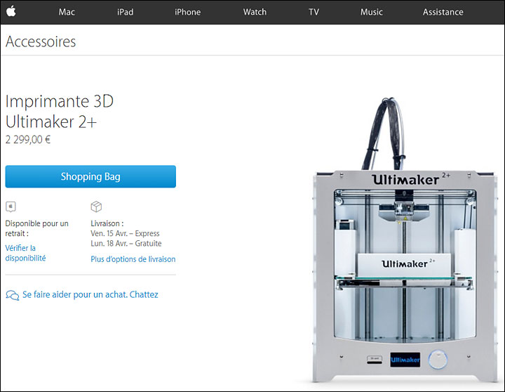 magasin Apple store imprimante 3D Ultimaker 2+
