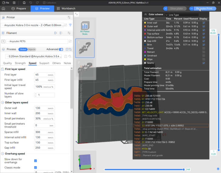 Kobra 3 Combo Anycubic Slicer Next v1.0.0 Remote Print 2024 08 20 15 49 17 ASN100 PETG 0.20mm PPAC BatNBox3 v1 AnycubicSlicer