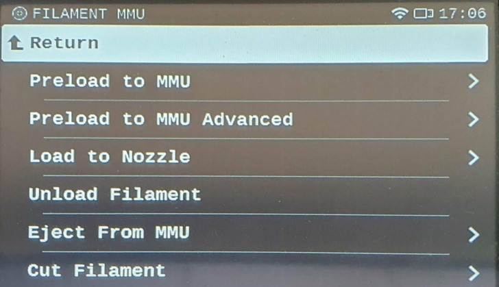 MMU3 Filament menu