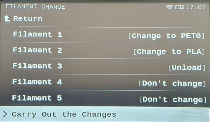 MMU3 Filament menu