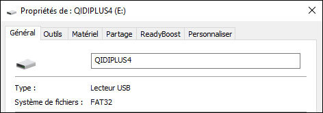 test qidi plus4 cle usb fat32