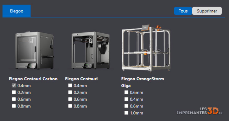 Elegoo Centauri Carbon dans Elegoo Slicer